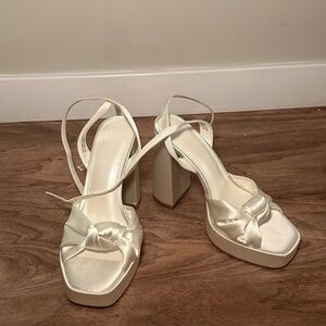 ASOS Cream Satin Block Heel Sandals